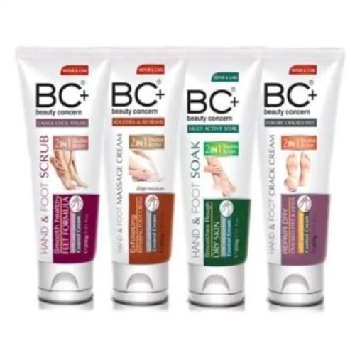 BC+ Beauty Concern Hand & Foot Care Kit – Pack of 4 (Scrub, Massage Cream, Soak, Crack Cream) – 200ml Each | 2-in-1 Formula | Soft & Smooth